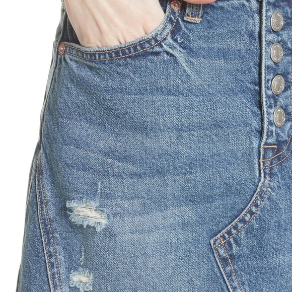 NWT Free People Distressed Jean Mini Skirt - Picture 5 of 5